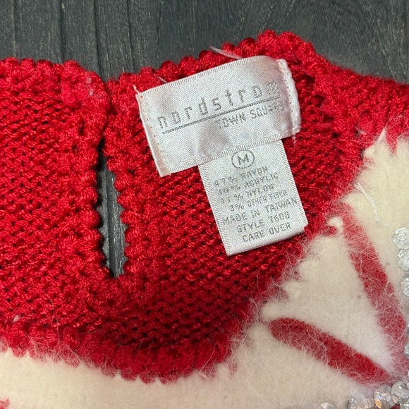Vintage Nordstrom Town Square Red Embellished Sweater M 80s Sequin Angora Blend - Picture 6 of 7